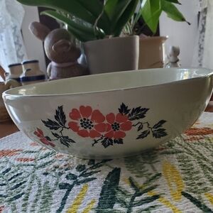 Hall Fine China Floral Ceramic Bowl - Pink and Black Design